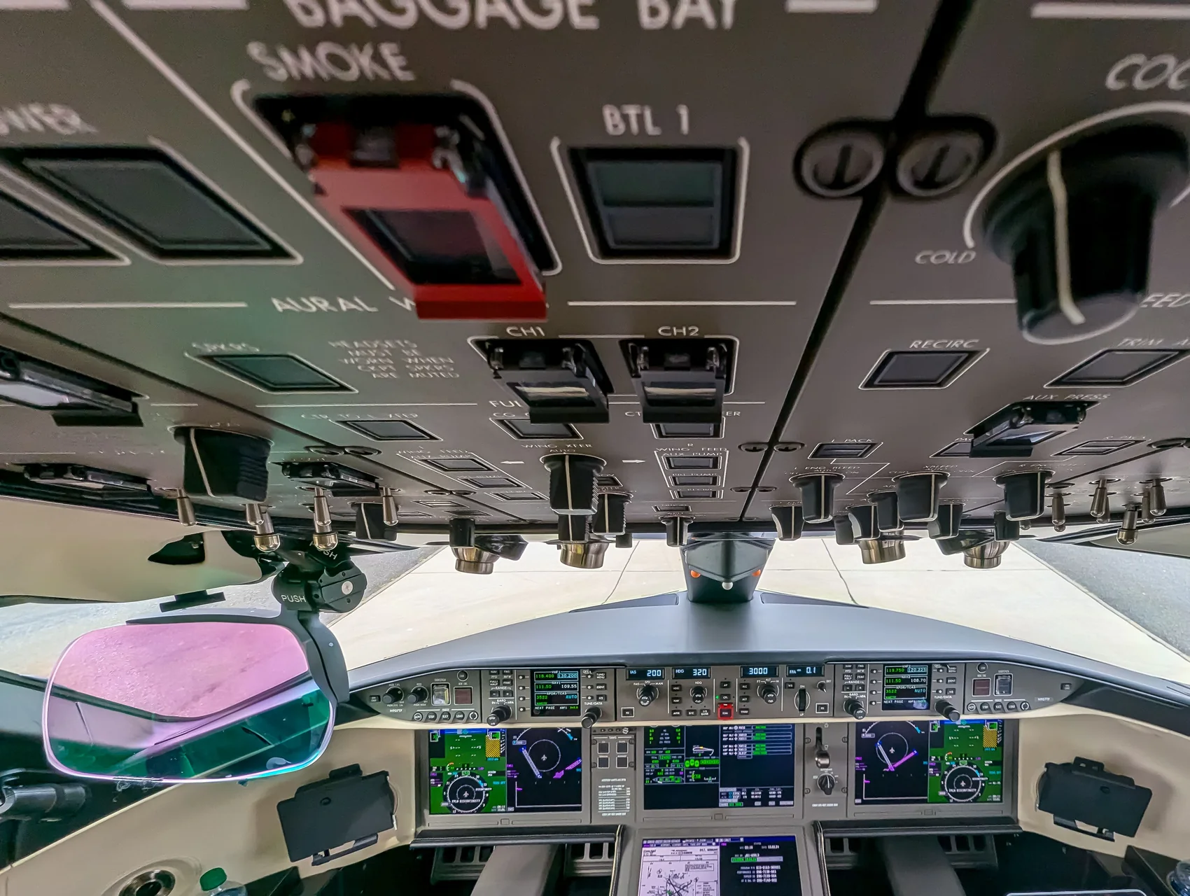 Flight deck of a commercial aircraft